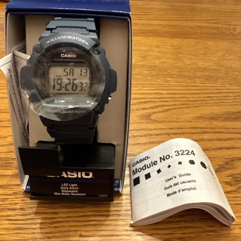 NIB Men's Casio 3224 Digital Sport Fitness Watch Dark Blue 50m Water Resist NEW